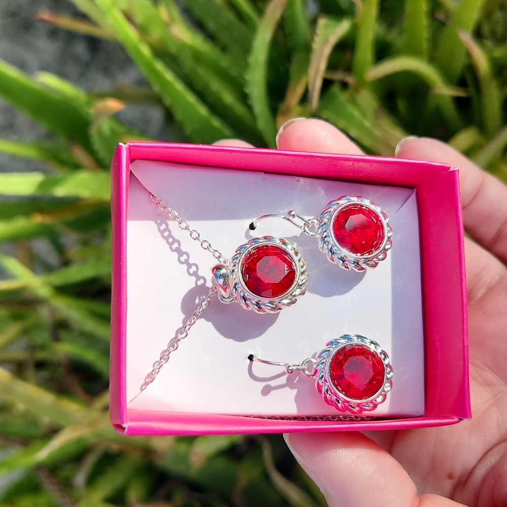 NEW! JULY  - Birthstone Necklace & Earring  Set - July RUBY
